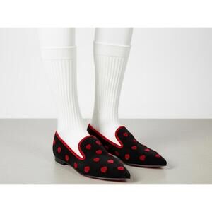 Ferca 81 Italy Women Flats Pointed-Toe Embroidered Black 6.5